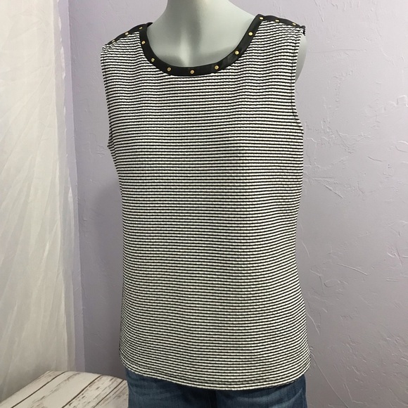 Calvin Klein Black White Sleeveless Top Blouse size medium shirt office wear - Picture 7 of 12